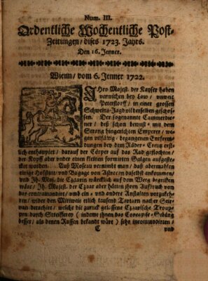 Ordentliche wochentliche Post-Zeitungen Samstag 16. Januar 1723