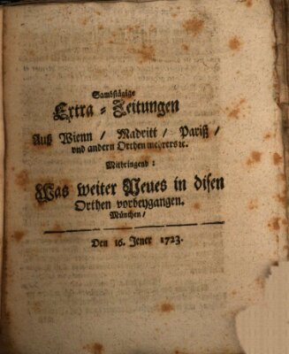 Mercurii Relation, oder wochentliche Ordinari Zeitungen von underschidlichen Orthen (Süddeutsche Presse) Samstag 16. Januar 1723