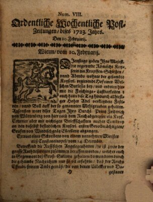 Ordentliche wochentliche Post-Zeitungen Samstag 20. Februar 1723