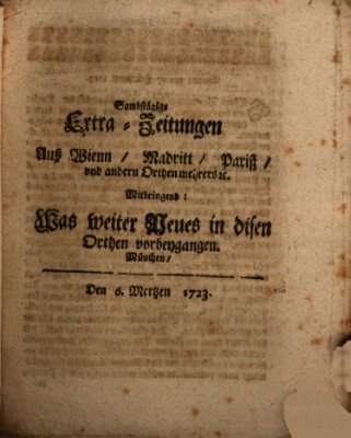 Mercurii Relation, oder wochentliche Ordinari Zeitungen von underschidlichen Orthen (Süddeutsche Presse) Samstag 6. März 1723