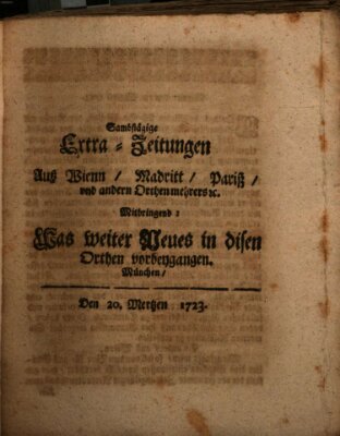 Mercurii Relation, oder wochentliche Ordinari Zeitungen von underschidlichen Orthen (Süddeutsche Presse) Samstag 20. März 1723