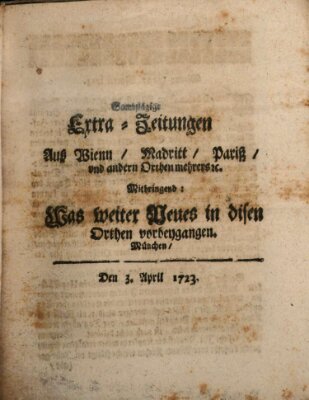 Mercurii Relation, oder wochentliche Ordinari Zeitungen von underschidlichen Orthen (Süddeutsche Presse) Samstag 3. April 1723