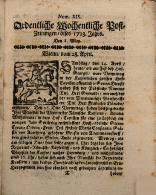 Ordentliche wochentliche Post-Zeitungen Samstag 8. Mai 1723