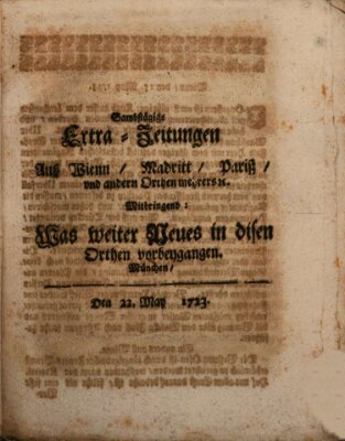 Mercurii Relation, oder wochentliche Ordinari Zeitungen von underschidlichen Orthen (Süddeutsche Presse) Samstag 22. Mai 1723