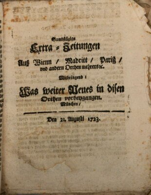 Mercurii Relation, oder wochentliche Ordinari Zeitungen von underschidlichen Orthen (Süddeutsche Presse) Samstag 21. August 1723