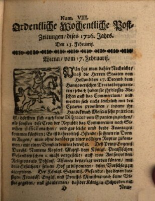 Ordentliche wochentliche Post-Zeitungen Samstag 23. Februar 1726