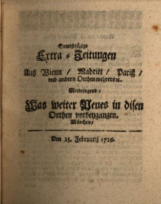 Mercurii Relation, oder wochentliche Ordinari Zeitungen von underschidlichen Orthen (Süddeutsche Presse) Samstag 23. Februar 1726