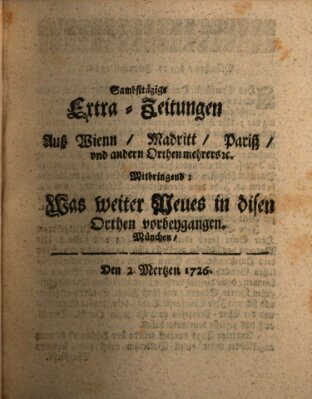 Mercurii Relation, oder wochentliche Ordinari Zeitungen von underschidlichen Orthen (Süddeutsche Presse) Samstag 2. März 1726