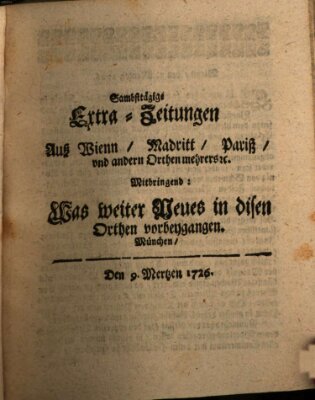 Mercurii Relation, oder wochentliche Ordinari Zeitungen von underschidlichen Orthen (Süddeutsche Presse) Samstag 9. März 1726