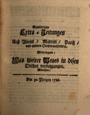 Mercurii Relation, oder wochentliche Ordinari Zeitungen von underschidlichen Orthen (Süddeutsche Presse) Samstag 30. März 1726