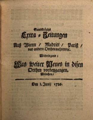 Mercurii Relation, oder wochentliche Ordinari Zeitungen von underschidlichen Orthen (Süddeutsche Presse) Samstag 1. Juni 1726