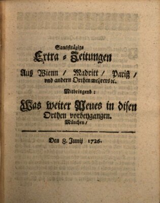 Mercurii Relation, oder wochentliche Ordinari Zeitungen von underschidlichen Orthen (Süddeutsche Presse) Samstag 8. Juni 1726