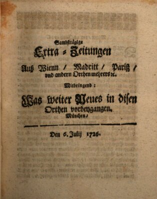 Mercurii Relation, oder wochentliche Ordinari Zeitungen von underschidlichen Orthen (Süddeutsche Presse) Samstag 6. Juli 1726