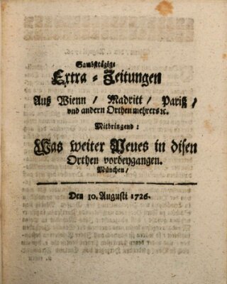 Mercurii Relation, oder wochentliche Ordinari Zeitungen von underschidlichen Orthen (Süddeutsche Presse) Samstag 10. August 1726