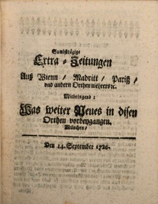 Mercurii Relation, oder wochentliche Ordinari Zeitungen von underschidlichen Orthen (Süddeutsche Presse) Samstag 14. September 1726