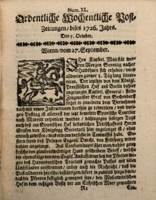 Ordentliche wochentliche Post-Zeitungen Samstag 5. Oktober 1726