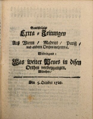 Mercurii Relation, oder wochentliche Ordinari Zeitungen von underschidlichen Orthen (Süddeutsche Presse) Samstag 5. Oktober 1726