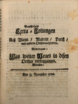 Mercurii Relation, oder wochentliche Ordinari Zeitungen von underschidlichen Orthen (Süddeutsche Presse) Samstag 9. November 1726