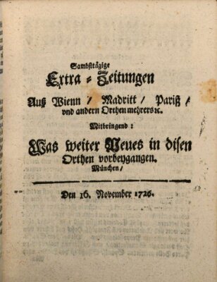 Mercurii Relation, oder wochentliche Ordinari Zeitungen von underschidlichen Orthen (Süddeutsche Presse) Samstag 16. November 1726