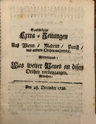 Mercurii Relation, oder wochentliche Ordinari Zeitungen von underschidlichen Orthen (Süddeutsche Presse) Samstag 28. Dezember 1726