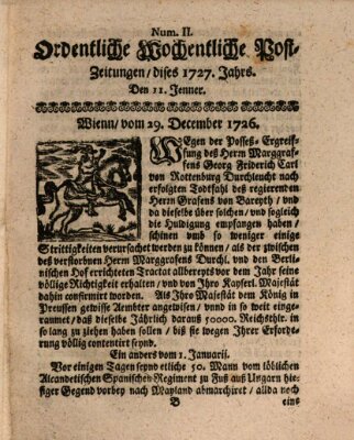 Ordentliche wochentliche Post-Zeitungen Samstag 11. Januar 1727