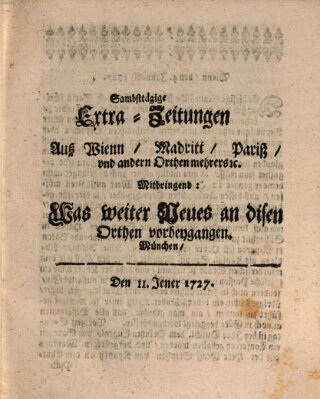 Mercurii Relation, oder wochentliche Ordinari Zeitungen von underschidlichen Orthen (Süddeutsche Presse) Samstag 11. Januar 1727