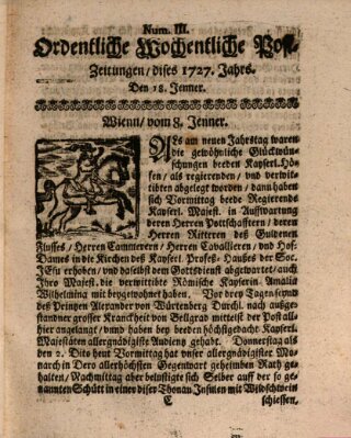 Ordentliche wochentliche Post-Zeitungen Samstag 18. Januar 1727