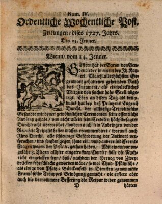 Ordentliche wochentliche Post-Zeitungen Samstag 25. Januar 1727