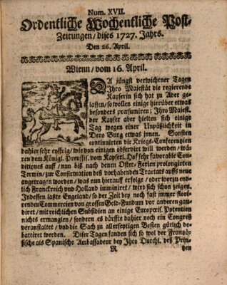 Ordentliche wochentliche Post-Zeitungen Samstag 26. April 1727