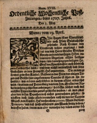 Ordentliche wochentliche Post-Zeitungen Samstag 3. Mai 1727