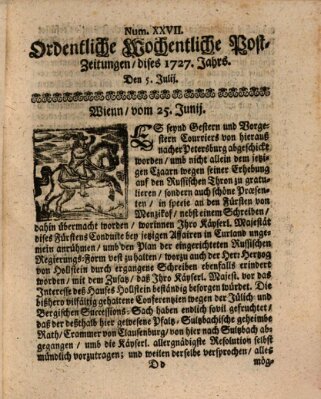 Ordentliche wochentliche Post-Zeitungen Samstag 5. Juli 1727