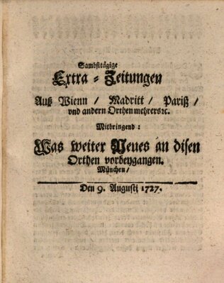 Mercurii Relation, oder wochentliche Ordinari Zeitungen von underschidlichen Orthen (Süddeutsche Presse) Samstag 9. August 1727