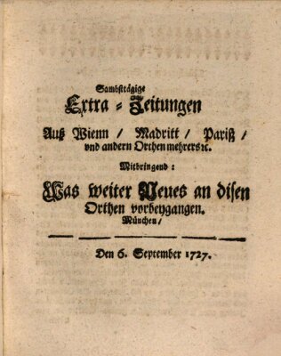 Mercurii Relation, oder wochentliche Ordinari Zeitungen von underschidlichen Orthen (Süddeutsche Presse) Samstag 6. September 1727