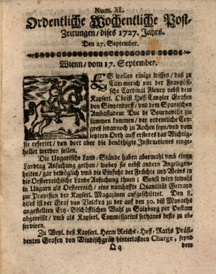 Ordentliche wochentliche Post-Zeitungen Samstag 27. September 1727