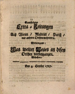 Mercurii Relation, oder wochentliche Ordinari Zeitungen von underschidlichen Orthen (Süddeutsche Presse) Samstag 4. Oktober 1727