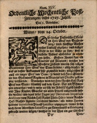 Ordentliche wochentliche Post-Zeitungen Samstag 1. November 1727