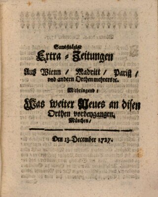 Mercurii Relation, oder wochentliche Ordinari Zeitungen von underschidlichen Orthen (Süddeutsche Presse) Samstag 13. Dezember 1727