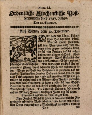 Ordentliche wochentliche Post-Zeitungen Samstag 20. Dezember 1727