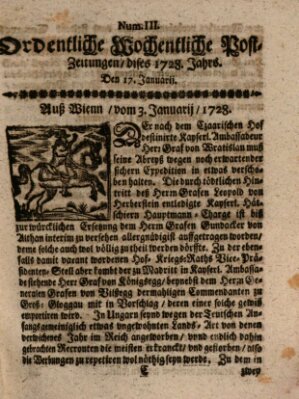 Ordentliche wochentliche Post-Zeitungen Samstag 17. Januar 1728