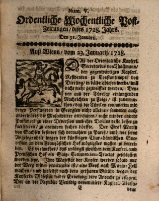 Ordentliche wochentliche Post-Zeitungen Samstag 31. Januar 1728