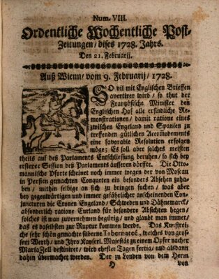 Ordentliche wochentliche Post-Zeitungen Samstag 21. Februar 1728