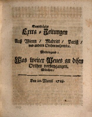 Mercurii Relation, oder wochentliche Ordinari Zeitungen von underschidlichen Orthen (Süddeutsche Presse) Samstag 20. März 1728