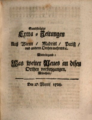 Mercurii Relation, oder wochentliche Ordinari Zeitungen von underschidlichen Orthen (Süddeutsche Presse) Samstag 27. März 1728