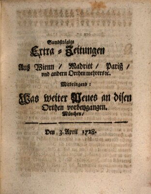 Mercurii Relation, oder wochentliche Ordinari Zeitungen von underschidlichen Orthen (Süddeutsche Presse) Samstag 3. April 1728