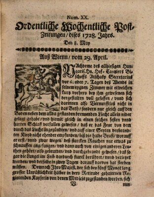 Ordentliche wochentliche Post-Zeitungen Samstag 8. Mai 1728