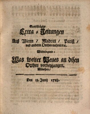 Mercurii Relation, oder wochentliche Ordinari Zeitungen von underschidlichen Orthen (Süddeutsche Presse) Samstag 12. Juni 1728