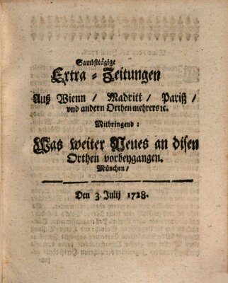 Mercurii Relation, oder wochentliche Ordinari Zeitungen von underschidlichen Orthen (Süddeutsche Presse) Samstag 3. Juli 1728