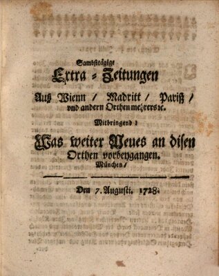 Mercurii Relation, oder wochentliche Ordinari Zeitungen von underschidlichen Orthen (Süddeutsche Presse) Samstag 7. August 1728