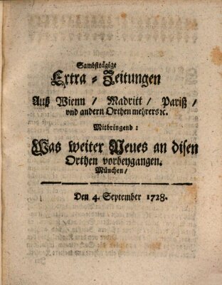 Mercurii Relation, oder wochentliche Ordinari Zeitungen von underschidlichen Orthen (Süddeutsche Presse) Samstag 4. September 1728