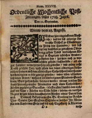 Ordentliche wochentliche Post-Zeitungen Samstag 11. September 1728